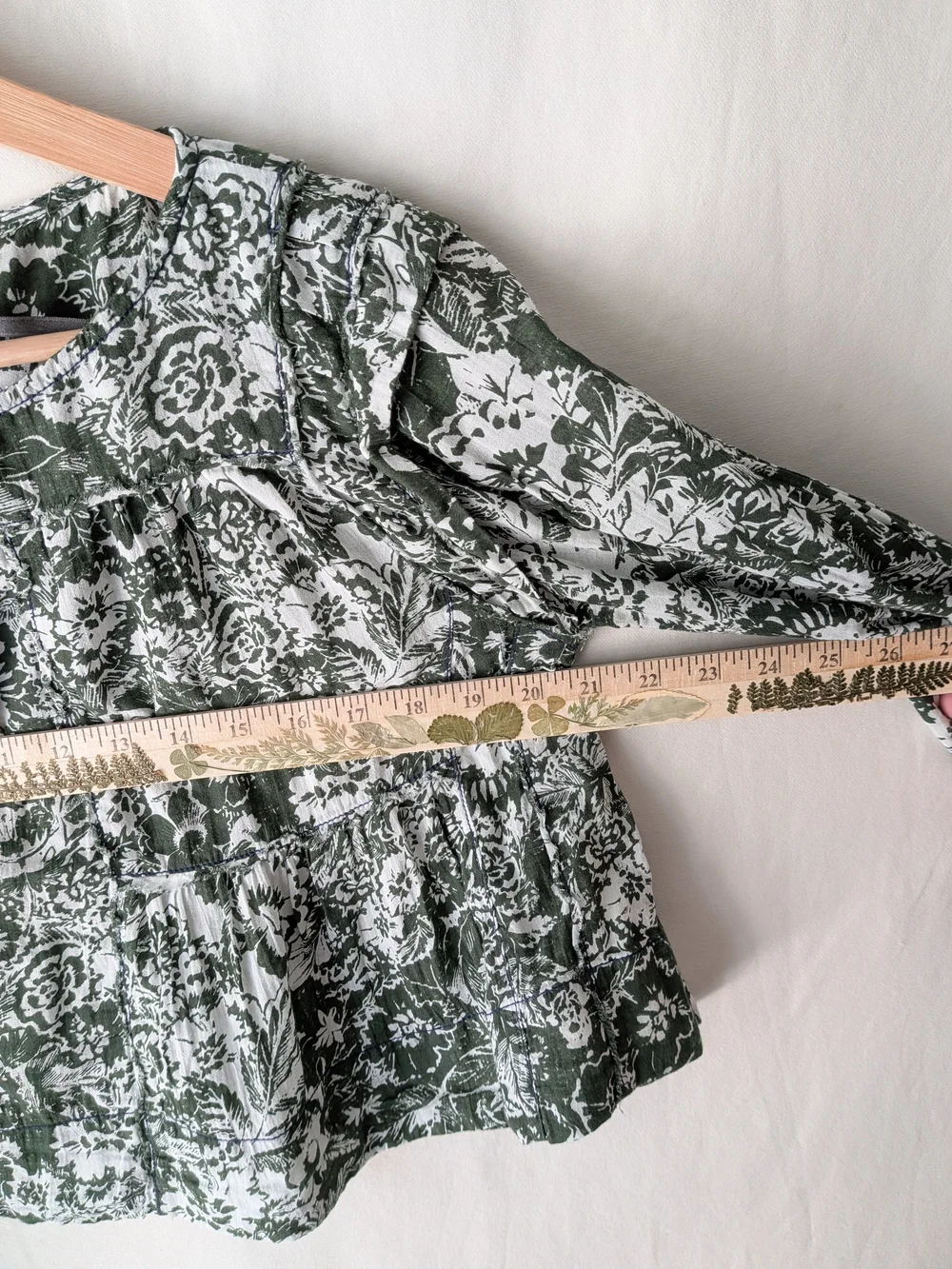 Anthropologie Olive Green Floral Smock Blouse